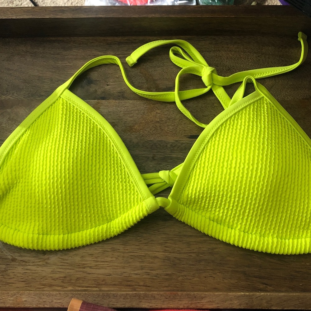 aerie Neon Yellow Textured Triangle Bikini Top